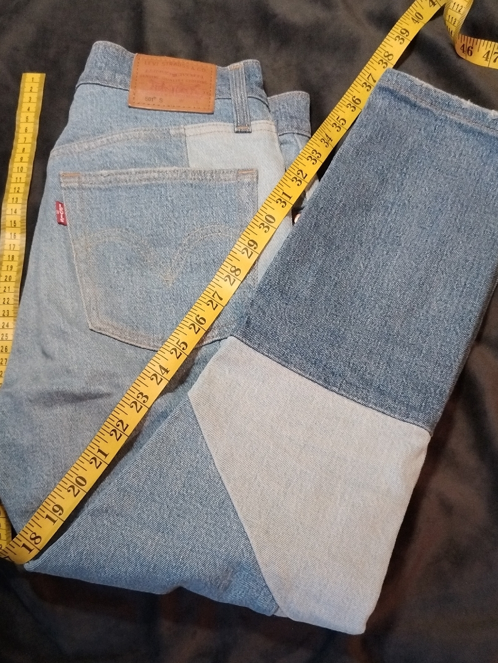 EUC Big E 501 Levi's Two-Tone Blue Patchwork Straight Button y2k Jeans - 26X26 - Picture 5 of 7